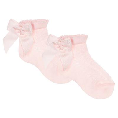 Picture of Meia Pata Openwork Ankle Sock Grosgrain Back Bow - Pale Pink