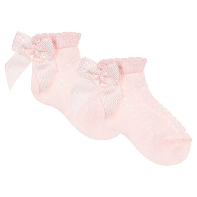 Picture of Meia Pata Openwork Ankle Sock Grosgrain Back Bow - Pale Pink