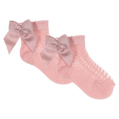 Picture of Meia Pata Openwork Ankle Sock Grosgrain Back Bow - Dark Pink