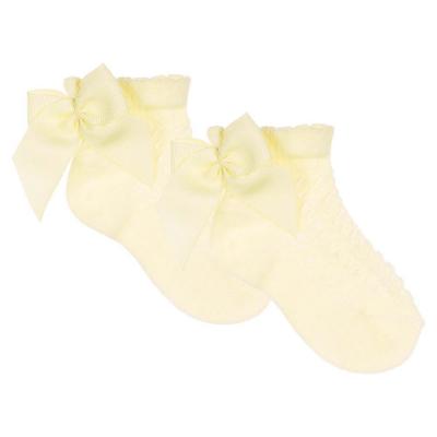 Picture of Meia Pata Openwork Ankle Sock Grosgrain Back Bow - Lemon