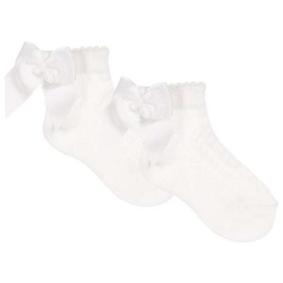 Picture of Meia Pata Openwork Ankle Sock Grosgrain Back Bow - Ivory