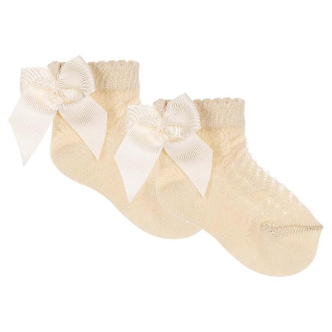 Picture of Meia Pata Openwork Ankle Sock Grosgrain Back Bow - Beige