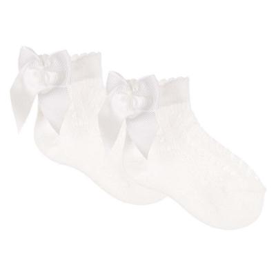 Picture of Meia Pata Openwork Ankle Sock Grosgrain Back Bow -White