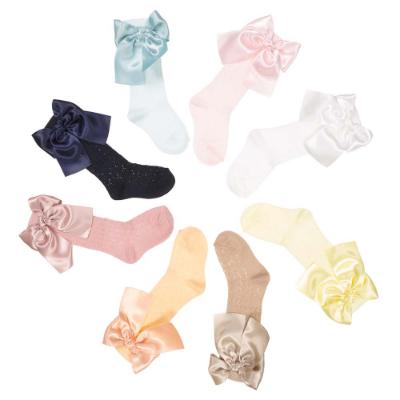 Picture of Meia Pata Openwork Knee Sock Large Satin Side Bow - Baby Pink
