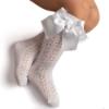 Picture of Meia Pata Openwork Knee Sock Large Satin Side Bow - Baby Pink