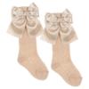 Picture of Meia Pata Openwork Knee Sock Large Satin Side Bow - Beige