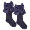 Picture of Meia Pata Openwork Knee Sock Large Satin Side Bow - Navy