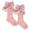 Picture of Meia Pata Openwork Knee Sock Large Satin Side Bow - Dark Pink