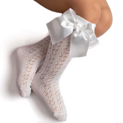Picture of Meia Pata Openwork Knee Sock Large Satin Side Bow - Dark Pink