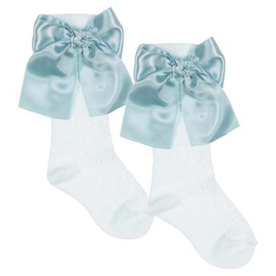 Picture of Meia Pata Openwork Knee Sock Large Satin Side Bow - Water Blue