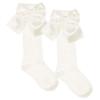 Picture of Meia Pata Openwork Knee Sock Large Satin Side Bow - Ivory