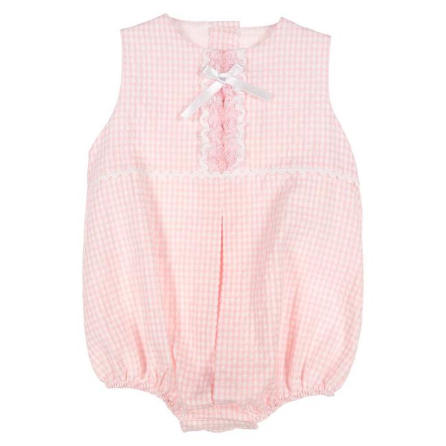 Picture of Eva Class Baby Girl Romper Gingham & Lace - Pink White