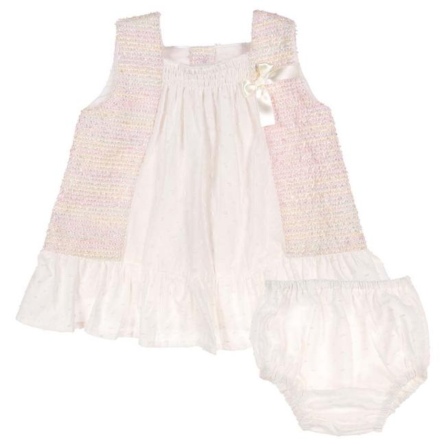 Picture of Eva Class Baby Girl Plumetti Panel Dress Panties Set - Pink Cream