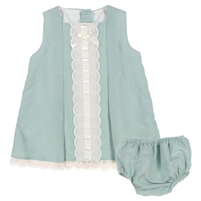 Picture of Eva Class Baby Girl Lace Panel Dress Panties Set - Green Cream