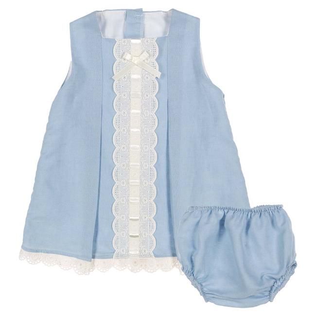 Picture of Eva Class Baby Girl Lace Panel Dress Panties Set - Blue Cream