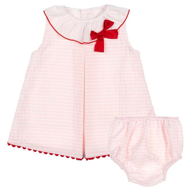 Picture of Eva Class Baby Girl Ruffle Collar Dress Panties Set - Pink White