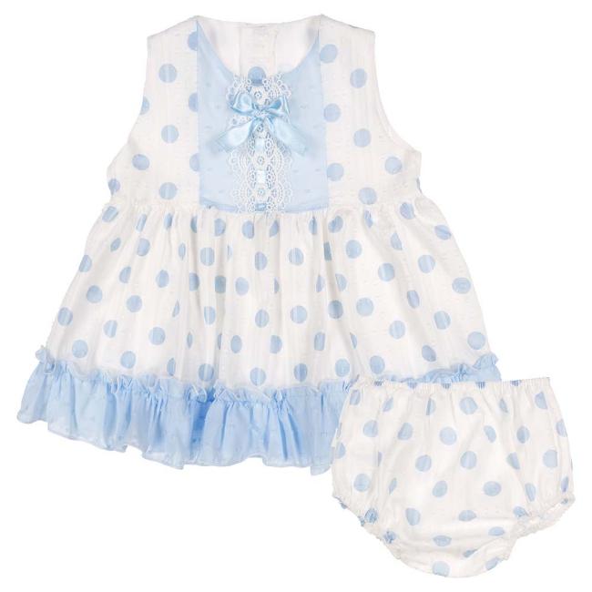 Picture of Eva Class Baby Girl Plumetti Polka Dress Panties Set - Blue White