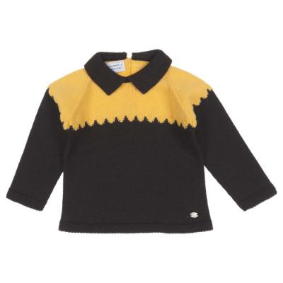 Picture of Carmen Taberner Boys Knitted 2 Tone Sweater - Lemon Black