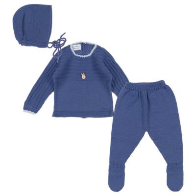 Picture of Carmen Taberner Knitted Sweater Bottoms Bonnet Set - Blue