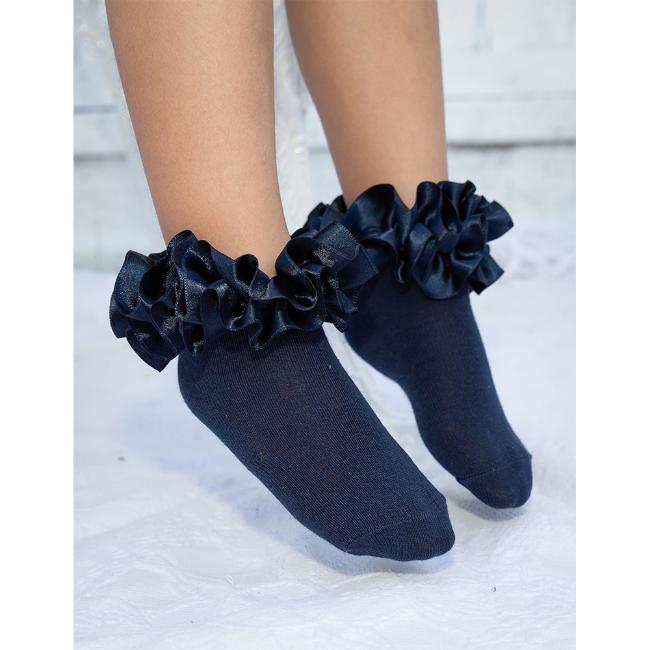 Picture of Caramelo Kids Girls Ribbon Ankle Socks - Navy Blue