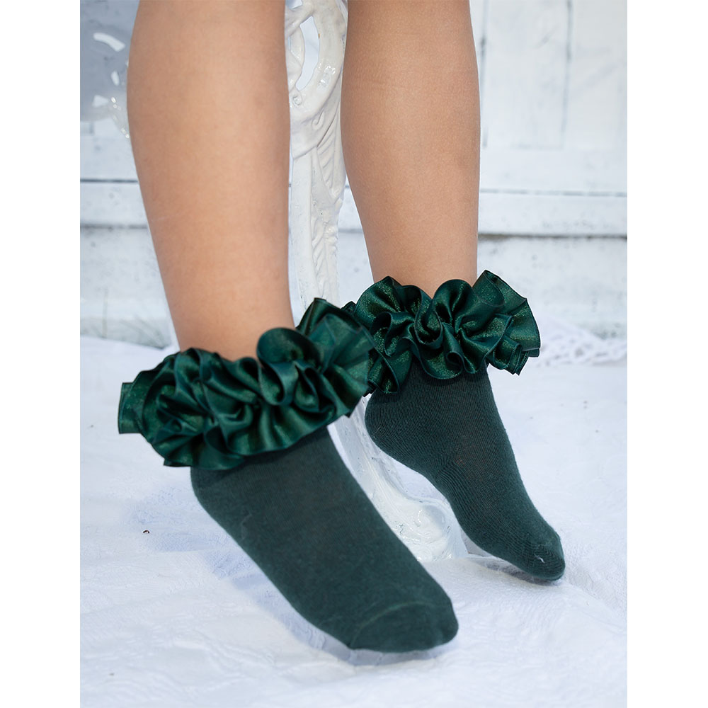Caramelo Kids Girls Ribbon Ankle Socks - Bottle Green.