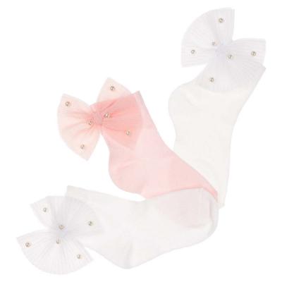 Picture of Meia Pata Occasion Ankle Sock Pleated Tulle & Pearl Bow - Ivory