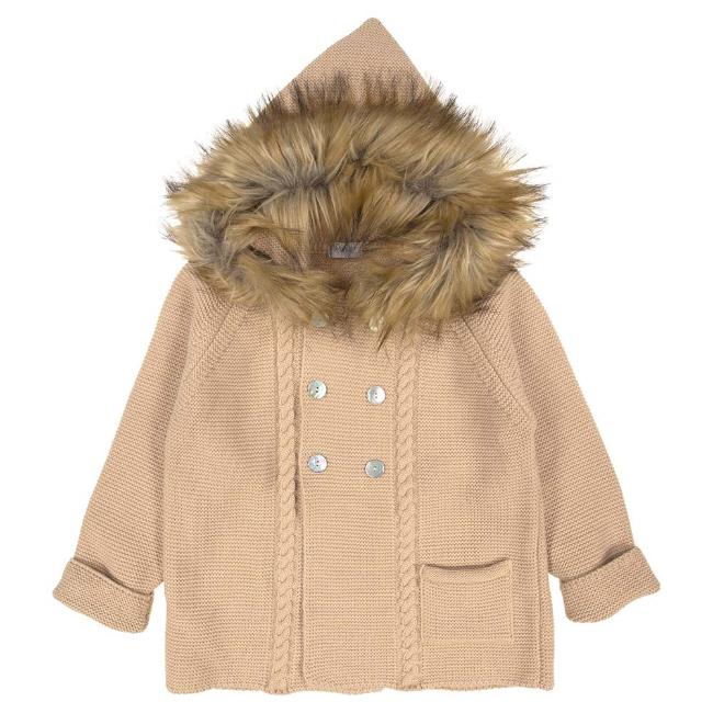 Picture of Rahigo Knitted Hooded Coat with Detachable Faux Fur - Camel