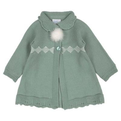 Picture of Carmen Taberner Girls Coat With Fur PomPom- Green