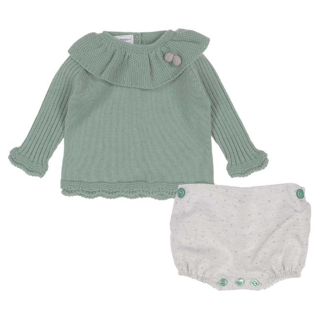 Picture of Carmen Taberner Girls Knitted Top Jam Pants Set - Green Grey