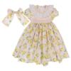 Picture of Miss P Smocked Bodice Lemons Dress & Hairclip Set - Lemon Green