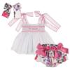 Picture of Miss P Smocked Top Ruffle Jam Pants Hairclip Set - Fuschia Floral