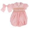 Picture of Miss P Smocked Carousel Bodice Gingham Romper Hairclip Set - Pink