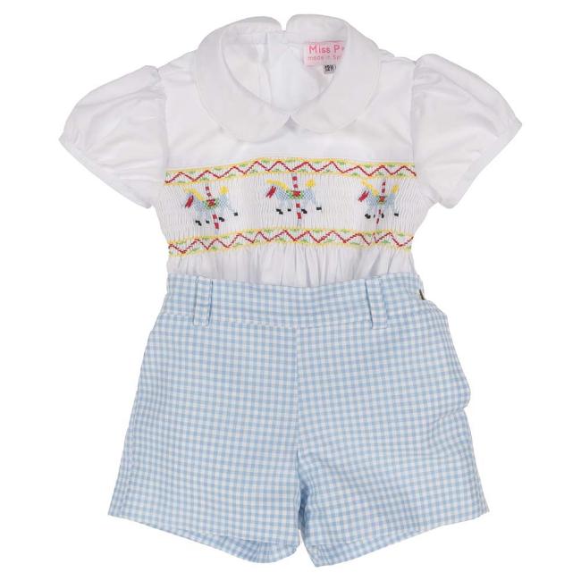 Picture of Miss P Boys Traditional Smocked Carousel Buster Set - Blue Gingham