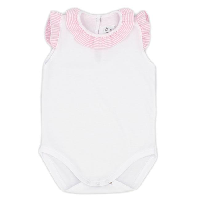 Picture of Rapife Baby Girls Stripe Ruffle Collar Bodysuit - White Pink
