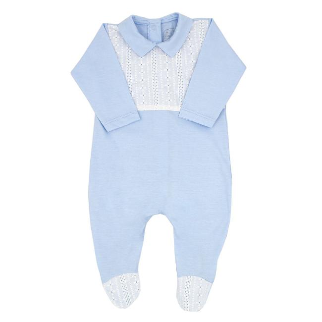 Picture of Rapife Baby Boys Broderie Bodice Babygrow - Blue