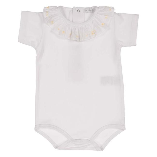 Picture of Wedoble Baby Girls Embroidered Ruffle Collar Bodysuit - White Lemon
