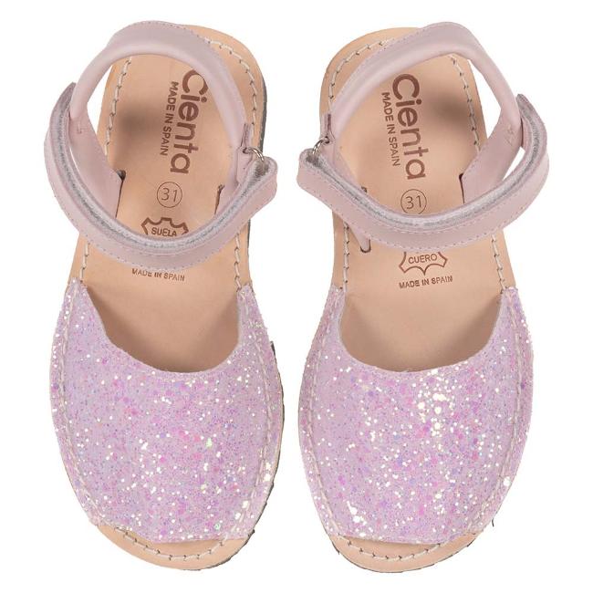Picture of Calzados Cienta Peep Toe Glitter Leather Sandal - Pink