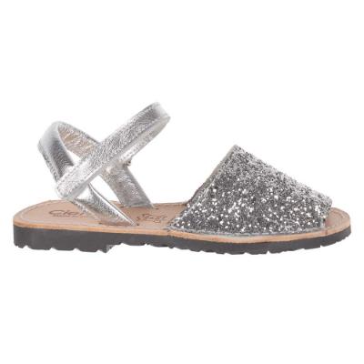 Picture of Calzados Cienta Peep Toe Glitter Leather Sandal - Silver