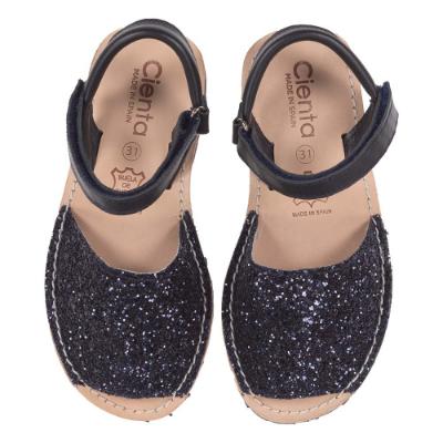Picture of Calzados Cienta Peep Toe Glitter Leather Sandal - Navy