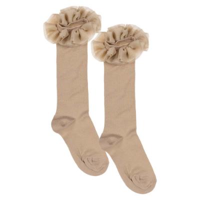 Picture of Meia Pata Occasion Knee Sock Pleated Tulle Ruffle - Beige