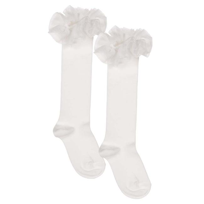 Picture of Meia Pata Occasion Knee Sock Pleated Tulle Ruffle - White