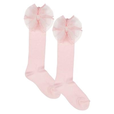 Picture of Meia Pata Openwork Knee Sock Large Organza Side Bow - Baby Pink