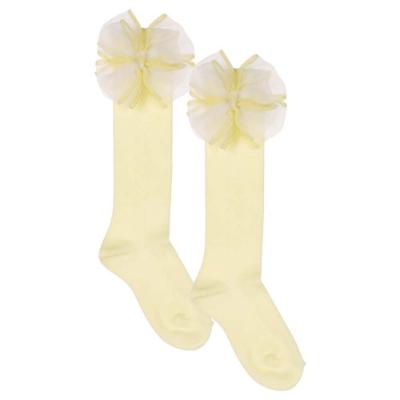 Picture of Meia Pata Openwork Knee Sock Large Organza Side Bow - Lemon