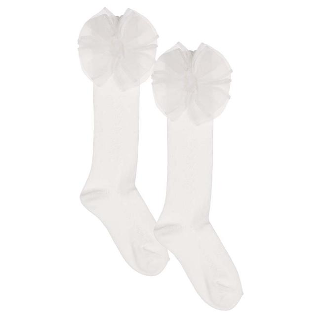Picture of Meia Pata Openwork Knee Sock Large Organza Side Bow - Ivory