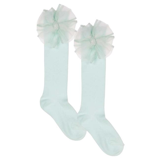 Picture of Meia Pata Openwork Knee Sock Large Organza Side Bow - Water Green