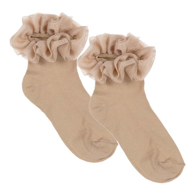 Picture of Meia Pata Occasion Ankle Sock Pleated Tulle Ruffle - Beige