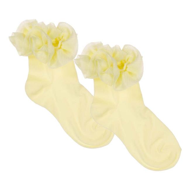 Picture of Meia Pata Occasion Ankle Sock Pleated Tulle Ruffle - Lemon