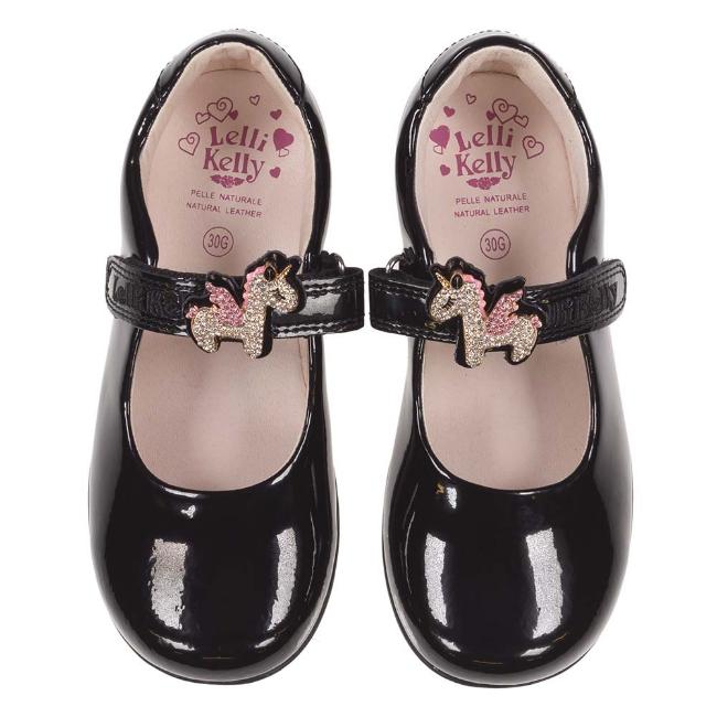 Picture of Lelli Kelly Bliss 2 Unicorn Dolly School Shoe G Fitting - Black Patent