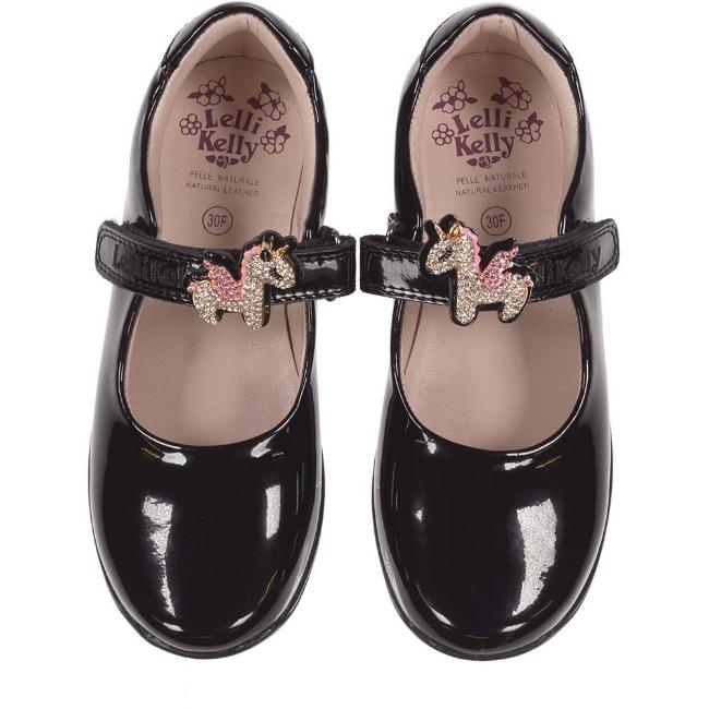 Picture of Lelli Kelly Bliss Unicorn Dolly School Shoe F Fitting - Black Patent