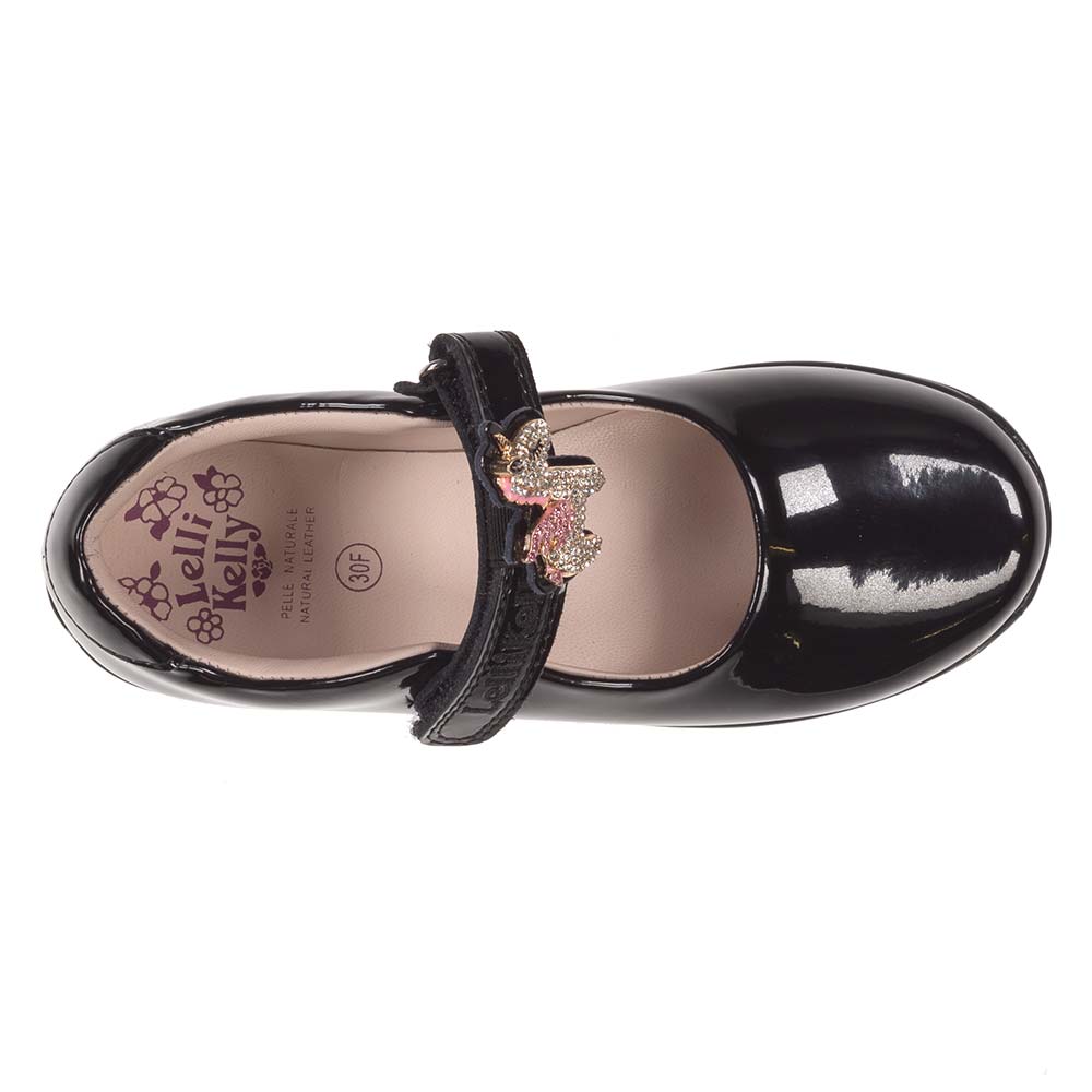 Lelli Kelly Bliss Unicorn Dolly School Shoe F Fitting Black Patent